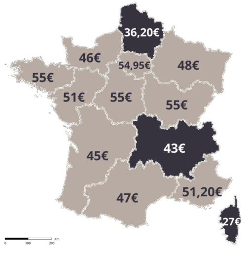 carte Prix cheval fiscal par région